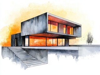 A modern architectural design featuring sleek lines and vibrant colors.