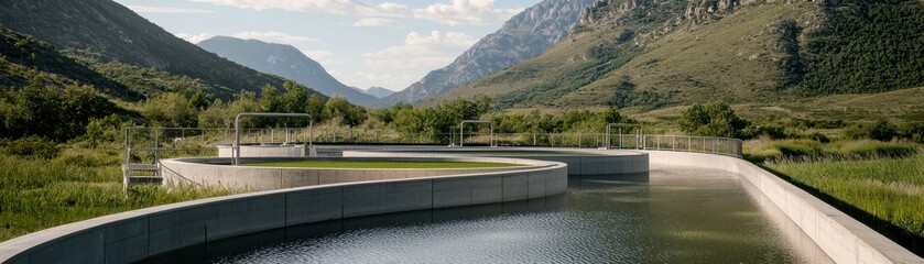 Serene landscape featuring a winding river surrounded by lush mountains and greenery.