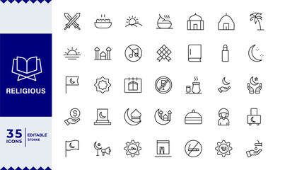 Pixel Perfect, Islamic Icon Set.Minimal Religion and Culture Symbol Representing Faith, Mosque, and Spiritual Traditions