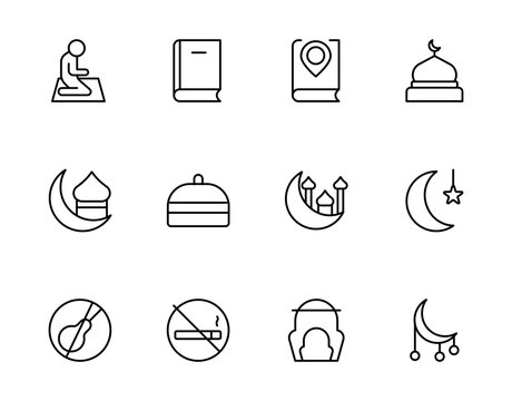 Ramadan and Islamic Holiday Line Icons Set