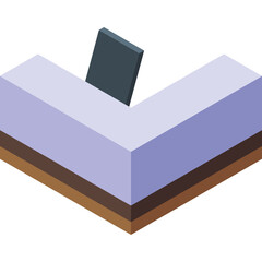 Isometric Corner Desk With Monochromatic Computer Monitor On Wooden Base Light Purple Surface Top View
