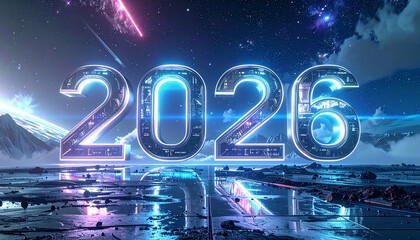 Experience the vibrant future with a stunning 2026 themed background, perfect for modern designs and forward thinking projects with a cosmic feel