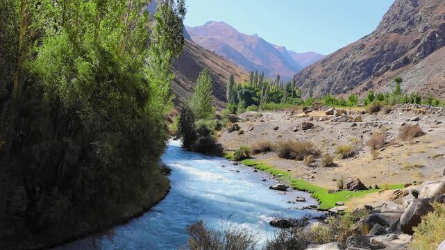 Mountain river in Fann mountains Pamir Alay range in Tajikistan