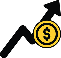 Financial Growth Vector Icon with an Upward Trending Arrow and Dollar Coin