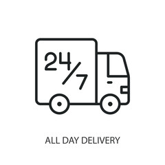 All day delivery thin line vector icons.