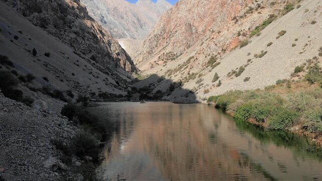Small Allo lake at sunset in Fann Mountains Tajikistan