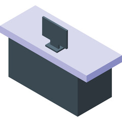 Isometric Desk With Computer Monitor On Transparent Background Simple Minimalist Office Furniture Vector Illustration