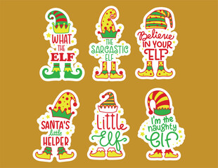 Elf stickers for christmas, quotes collection