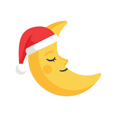 Cute sleeping crescent moon wearing santa hat festive christmas celestial character illustration vector