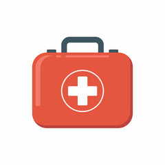 Obraz premium Red medical first aid kit with white cross symbol
