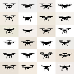 Collection of drone silhouettes in various designs and poses