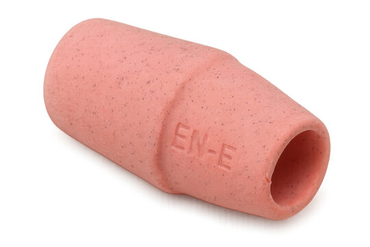 Pink pencil cap eraser correcting mistakes on transparent background