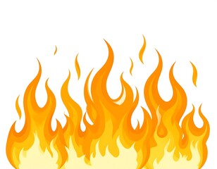 Burning flames erupt upwards with shades of orange and yellow against white