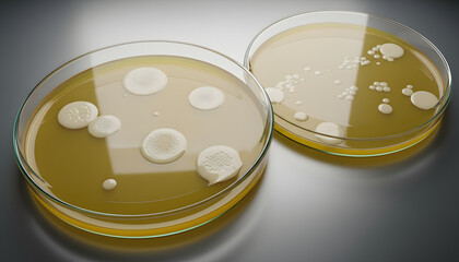 Petri dishes with bacterial cultures in laboratory setting