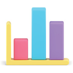 Three Dimensional Bar Chart With Pink Blue And Purple Bars On Yellow Stand Isolated On White Background