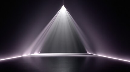 Ethereal Light Beams Converge in a Dark, Reflective Geometric Space