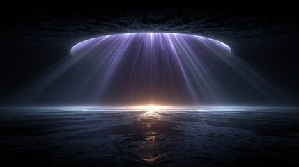 Ethereal Light Beams Illuminate a Dark, Textured Landscape from Above