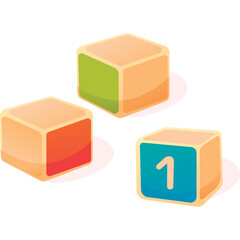 Obraz premium Three cartoon building blocks with rounded edges in tan color one red one green and one blue with number one on it isolated on white background