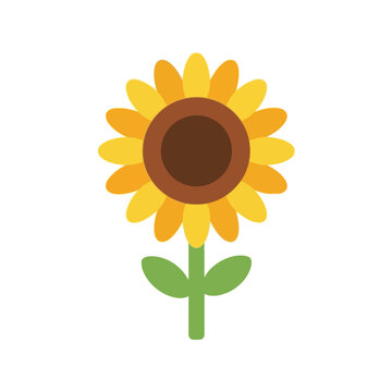 Bright yellow sunflower icon isolated on white simple floral graphic summer bloom nature element vector