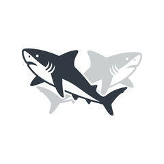 Stylized dark blue shark silhouette swimming with ghostly gray shadows underwater ocean marine life vector