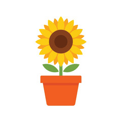 Obraz premium Vibrant sunflower growing in orange pot simple flat illustration nature beauty summer bloom vector