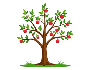 Obraz premium Cartoon-style image of a tree with ripe red apples