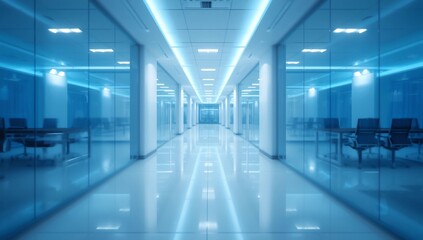 Abstract blur luxury hospital corridor. Blur clinic interior background with defocused effect. Healthcare and medical concept