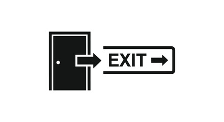 Black silhouette of a closed door with a white rectangular exit sign and arrow pointing to the right