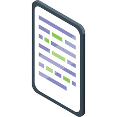 Isometric Digital Document With Blue Text and Green Highlights On Transparent Background