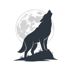 Silhouette of wolf howling at full moon on rocky outcrop night scene vector