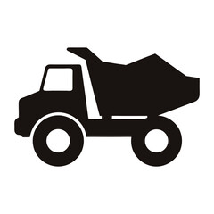 Simple black and white icon of a dump truck filled with material