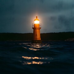Solitary Lighthouse Beacon Illuminates Dark Waters Under a Cloud