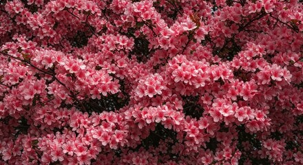 Vibrant pink and white blossoms densely cover a healthy garden shrub bathed in warm daylight, representing spring growth and natural beauty ,freshness ,environment ,beauty