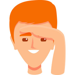 Male Head Gesturing Frustration Touching Forehead With Orange Hair And Skin Tones A Simple Flat Design Illustration On Transparent Background