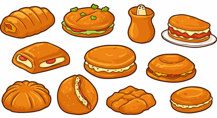 Assorted baked goods collection with transparent background