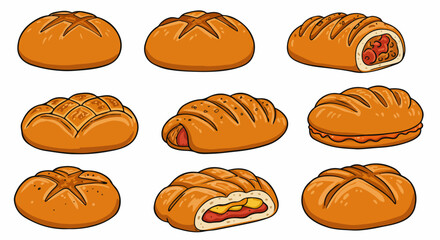 Assorted baked goods and pastries with transparent background