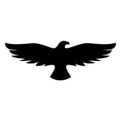 Majestic Black Bird in Flight Silhouette with Strong Wings Spread Wide