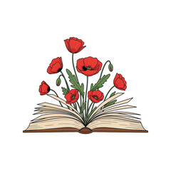 Open book with blooming poppies symbolic art remembrance hope new beginnings creative storytelling literature vector