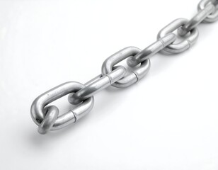 Obraz premium Close-up studio shot of a shiny, metallic chain lying diagonally on a white surface