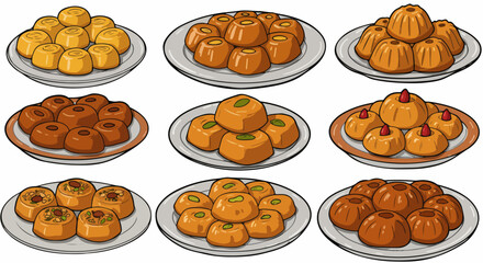 Assorted Indian sweets on plates