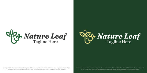Nature leaf logo design vector icon. Garden plant flower pot nature silhouette. Simple green fresh foliage icon symbol.