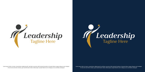 Leadership business logo design vector icon. Successful person achieving their dream silhouette. Simple minimal modern abstract company icon symbol.