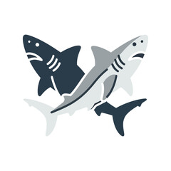 Two cartoon sharks swimming together underwater ocean sea life marine creatures illustration vector
