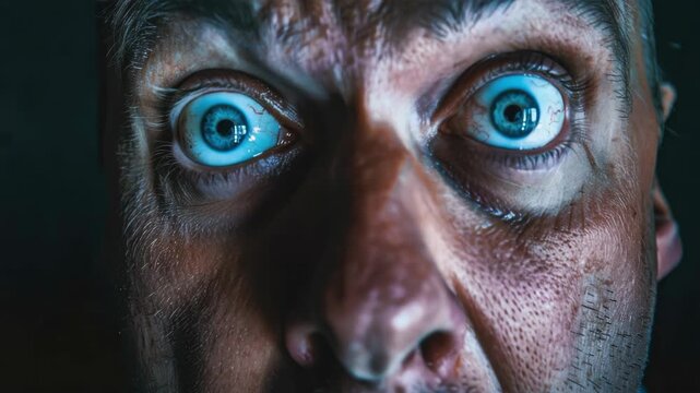 A man with an expression of surprise and wide-open eyes.