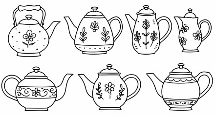 Teapots collection in outline style