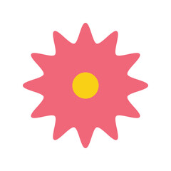 Vibrant pink starburst flower with yellow center abstract geometric design element isolated vector