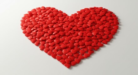 A vibrant pattern showcasing a massive heart shape constructed using numerous tiny red hearts, symbolizing affection and romance on a blank white surface ,occasion ,valentine ,surface