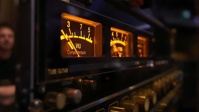 Analog VU Meter Panel: Studio Audio Equipment