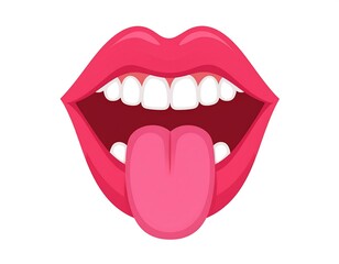 Naklejka premium Cartoon depiction of a mouth with open lips, white teeth, and pink tongue