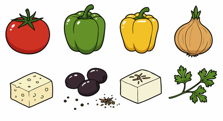 Mediterranean food ingredients collection with transparent background